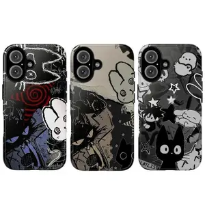 Cute Whimsical Black Cats Pattern Adorable Animal Art Aesthetic Drop Protection Tough Phone Case Stylish Trendy Protective Cover for iPhone 11 12 13 14 15 16 17 Pro Max Plus