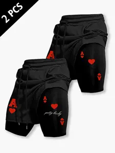 Men's Ace a Print Sporty Shorts, Quick-Dry Anti-Exposure, Breathable Summer Workout Pants, Two-Piece Set for Fitness Training