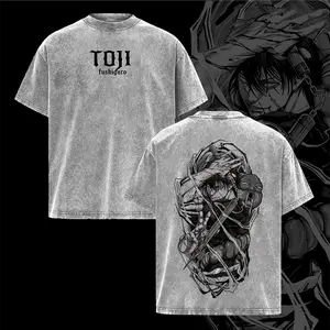 Toji Fushiguro Vintage Washed Oversized T-Shirt, Jujutsu Kaisen Sorcerer Killer Graphic Tee, Unisex Streetwear Anime Soft Cotton Top Outfit for Men, Casual Menswear Gift for JJK Fans