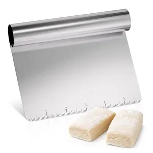 Multipurpose Pastry Scraper Tool with Measurement Marks, Stainless Steel Build, Ergonomic Grip for Pizza Cookie Bread Dough Cutter Kitchen Tool
