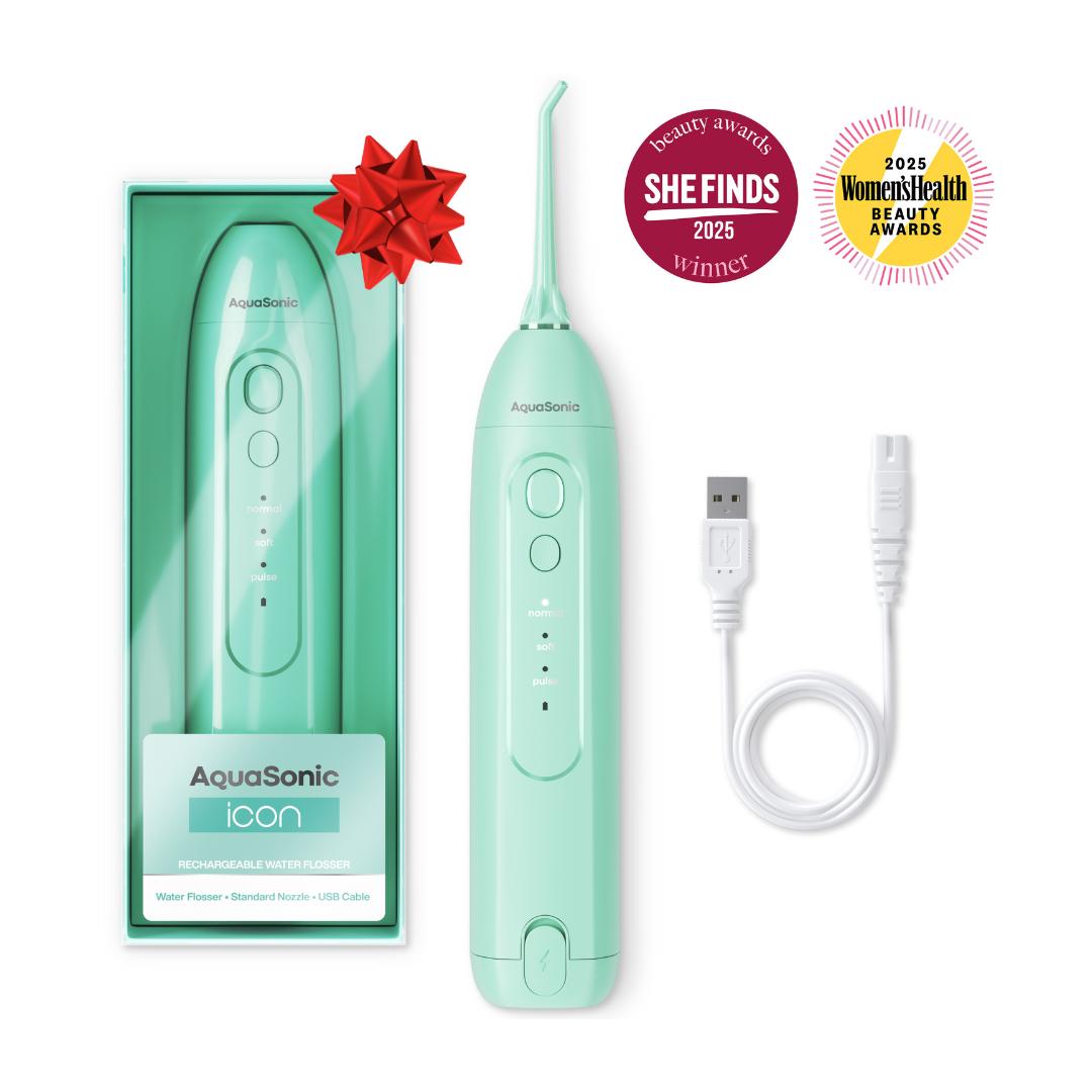 Icon Water Flosser - Portable Oral Irrigator with 3 Modes for Enhanced Teeth Cleaning & Plaque Removal - Dentist Recommended Technology Lightweight Cordless Handle | AquaSonic