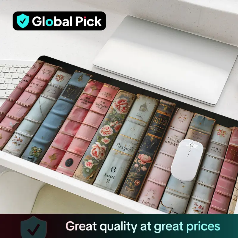 Vintage Books Pattern Mouse Pad, Large Non-slip Rubber Base Stitched Edge Desk Pad, Office Desk Accessories for Laptop Desktop