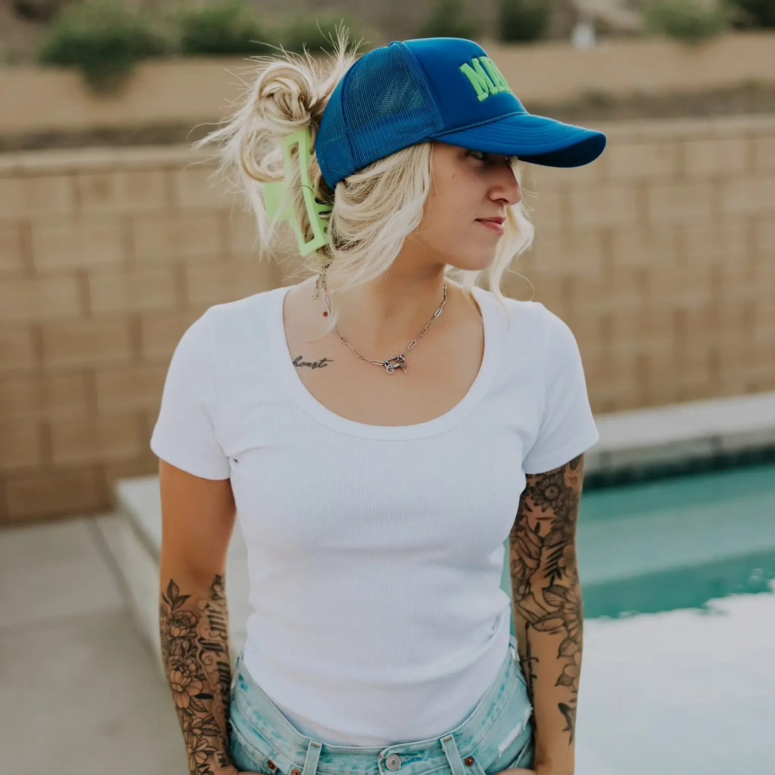 Neon Blue/Green Foam Hat