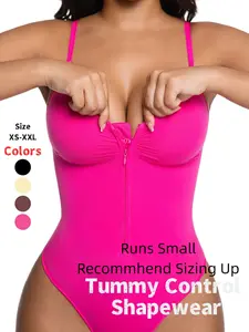 Women's Seamless Shapewear Bodysuit, Front-Zipper Design, Tummy Control Thong Style, Year-Round Wear, Comfortable Fit