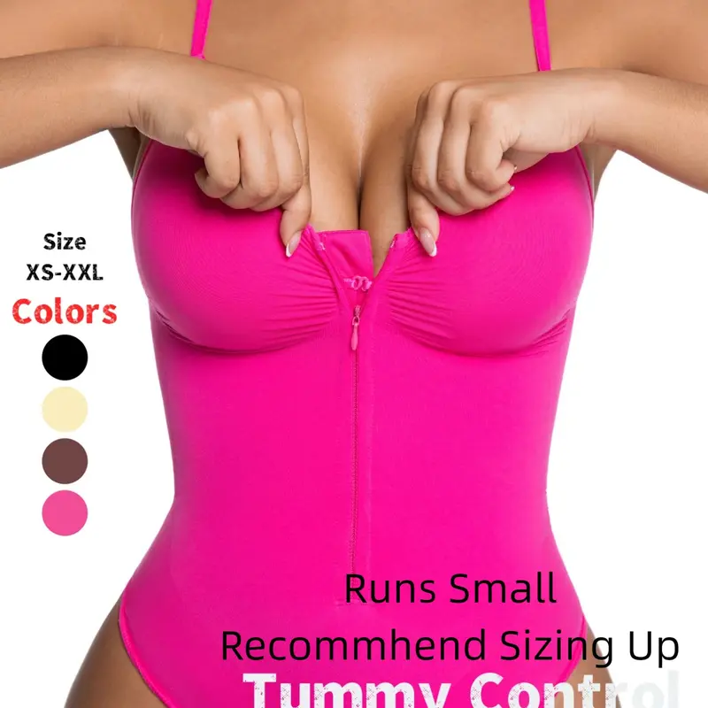 Women's Seamless Smooth Slim Fashion Shapewear Bodysuit, Front-Zipper Design, Firm Tummy Control Thong Style, Year-Round Wear, Comfortable Fit, Flat Belly Shapewear, Abdomen Bodysuit