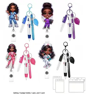 Expandable Nurse ID Card Holder Set, Badge Holder, Acrylic Material, Includes Pen, Marker, Eld Light, Card Case, Suitable for Registered Nurses, Nursing Students, Nurse Badge Reel