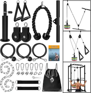 Weight  Pulley System Gym, Upgraded  Pulley Attachments for LAT Pull Down, Biceps Curl, Tricep, Arm Workouts - Home Gym Add On Equipment