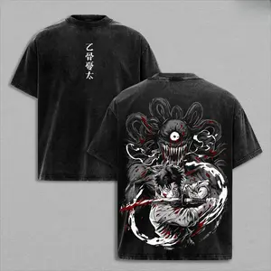 Unisex Oversized Jujutsu Kaisen Yuta Okkotsu Graphic T-Shirt Short Sleeve Tee Double Sided Rika Orimoto Print Washed Casual Streetwear Tops for Anime Fans