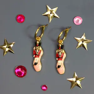 Prince Nutcracker in Pink Ballet Slipper Golden Earrings