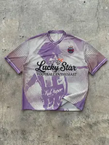 Classic Premium Football Lucky Star Jersey, Casual Loose Fit Short Sleeve, Vintage Comfortable Sportswear, Fashionable Daily Wear