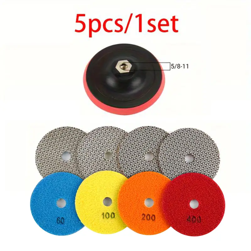 5PCS 4" Electroplated Diamond Hand Polishing Pads - 60/100/200/400 Grit for Granite Marble Concrete Glass & Metal - Stone Countertop & Metalworking To