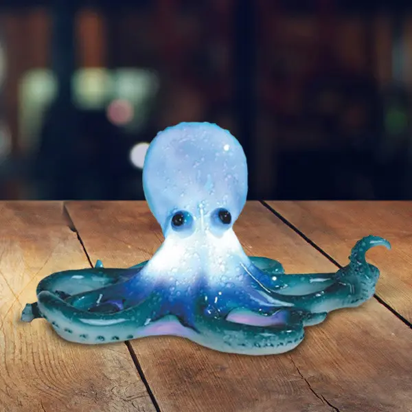 9"H LED Blue Octopus Night Light Statue Marine Life Decoration Figurine