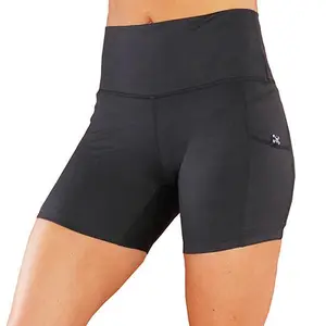 CVG Black Shorts for Women High Waistband Side Seam Sweatshorts with Pockets Moisture Wicking Polyester Spandex Perfect for Casual Wear