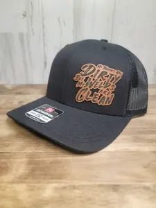Dirty Thoughts Welders Welding Hat Custom Leather Patch Snapback or Fitted with Text Design and Adjustable Fit snapbacks