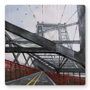 Begin Home Decor C1MP1616JRFTRL 16 x 16 in. Bridge Architecture - Contemporary Red Metal Print Wall Art for Home