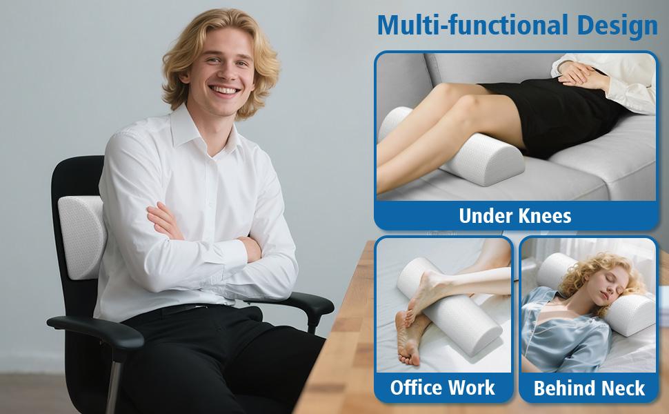 Knee Pillow for Side Sleepers, Half Moon Memory Foam Bolster Pillow for Legs, Ergonomic Design Wedge Elevation Pillow for Side & Back Sleeping, Under Knee Support, Foot, Ankle, Lumbar, Pillows for sleeping, Body pillow