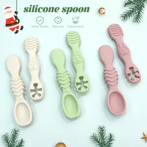 2pcs Silicone Baby Feeding Spoons, First Stage Infant Spoons, Soft-Tip Easy on Gums I Baby Training Spoon | Infant Utensils Feeding Supplies, Dishwasher & Boil-proof