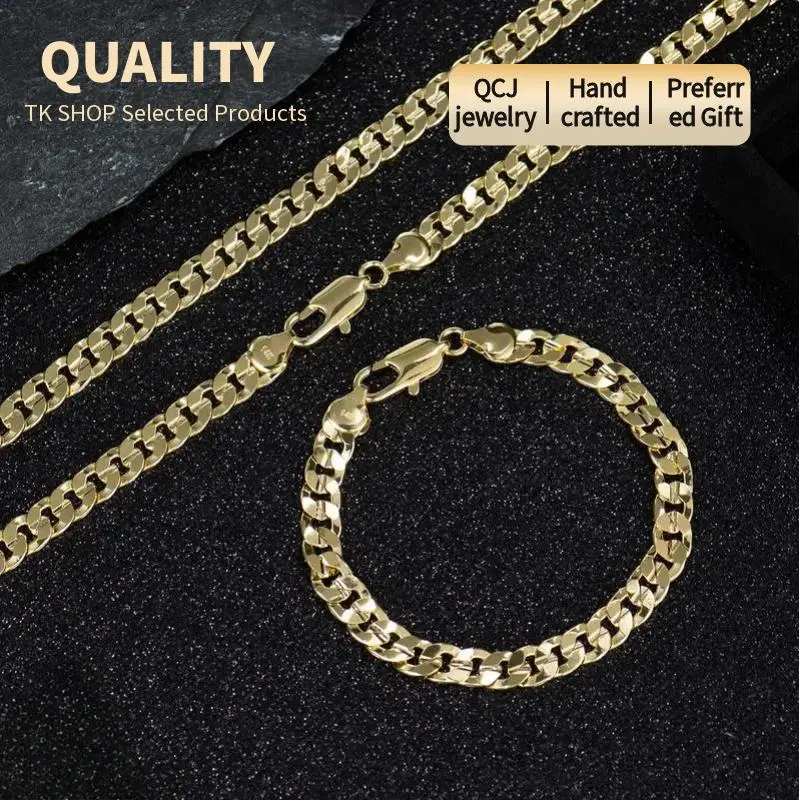 QCJ Jewelry 14K Real Gold Plated Cuba&Figaro&Rope Set, Bracelet, Necklace -6mm Width, Essential for High Quality Gifts  Halloween gift