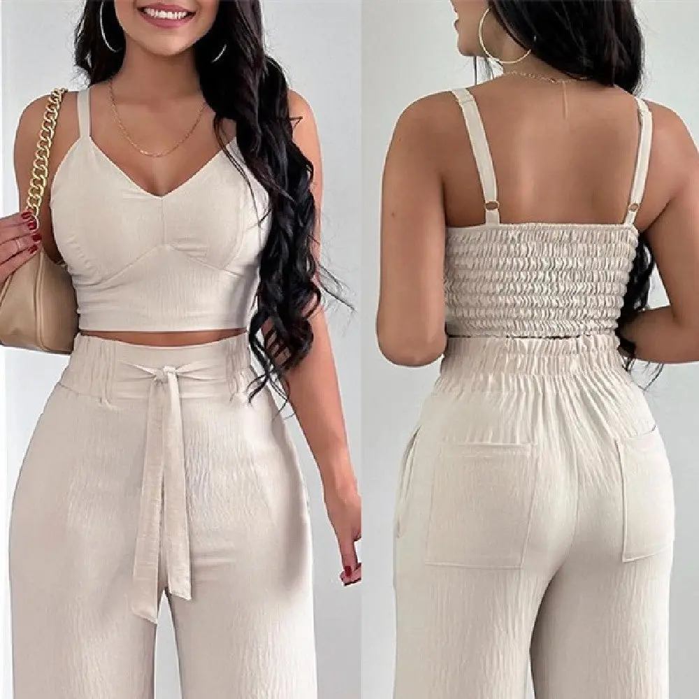 Fashion Suspenders Two-piece Suit Women's Clothing Fabric Red