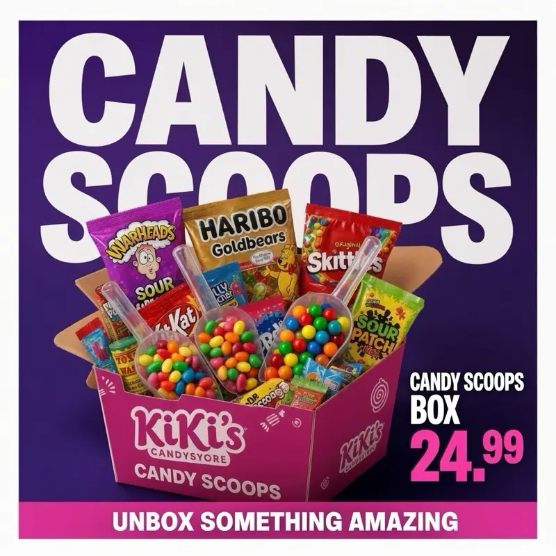 Candy scoops and assortment of all kinds of sweet and savory treats.