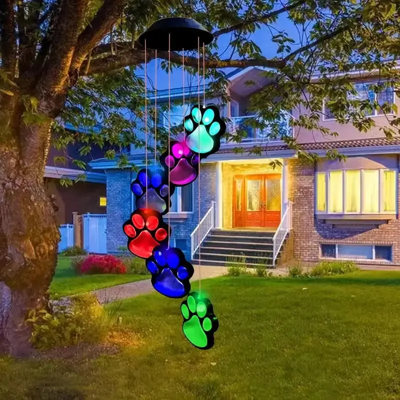 Solar Paw Print Design Wind Chime, 1 Count Waterproof Outdoor Decoration Light, LED Light for Garden, Yard, Party, Pool Fountain,Garden Decor