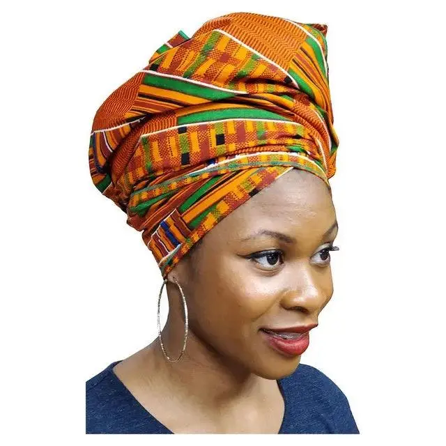 Kente Print Head wrap with Green Trim-DP3227HGT | African Fashion | Dupsie's