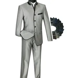 Sharkskin Slim-Fit Banded-Collar Nehru Church Suit