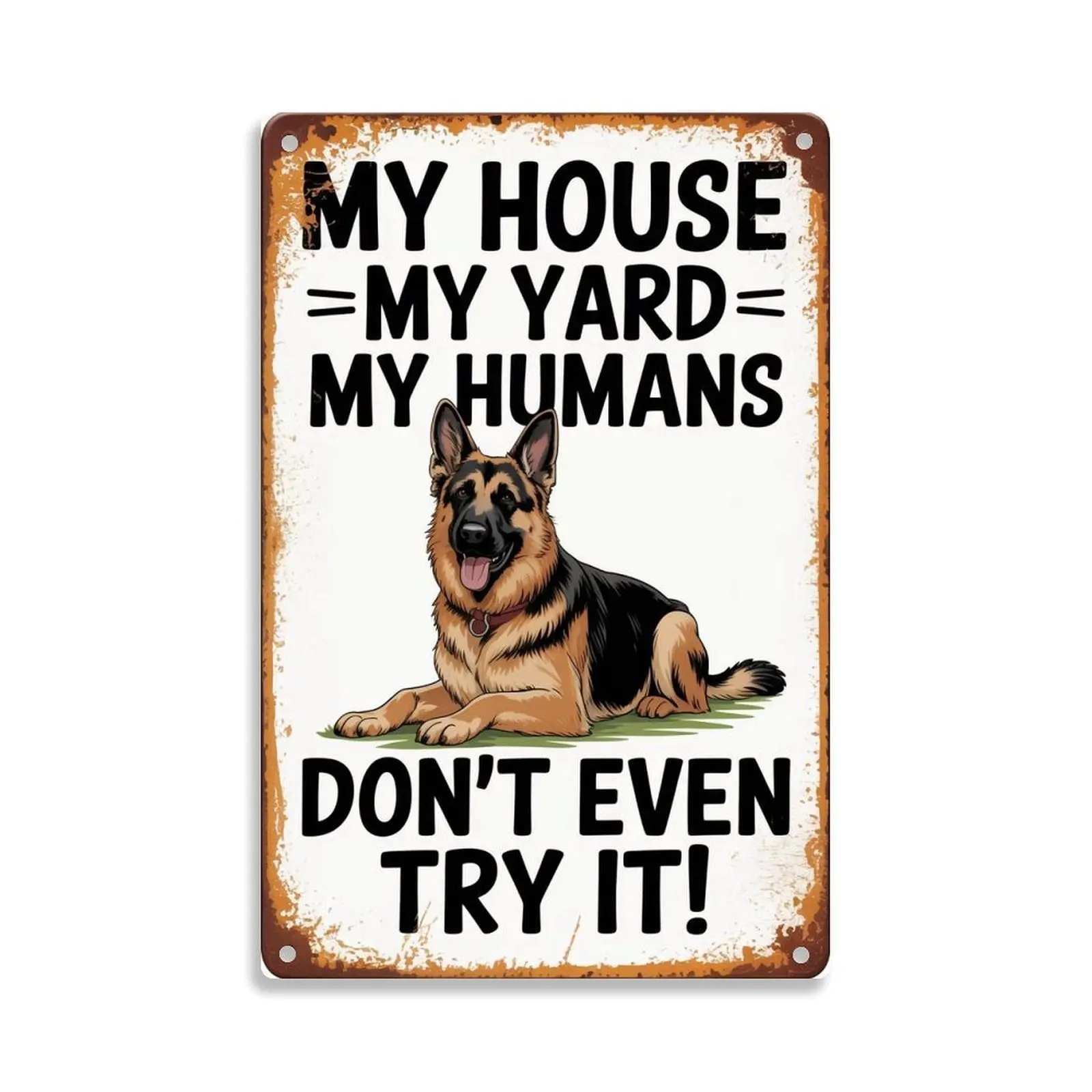 German Shepherd Dog Tin Sign， Vintage German Shepherd Metal Sign Print Aesthetic Room Decoration for Home Bedroom Kitchen Bar Dorm Bathroom Wall Decor 8 X 12 Inch