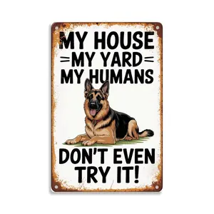 German Shepherd Dog Tin Sign， Vintage German Shepherd Metal Sign Print Aesthetic Room Decoration for Home Bedroom Kitchen Bar Dorm Bathroom Wall Decor 8 X 12 Inch