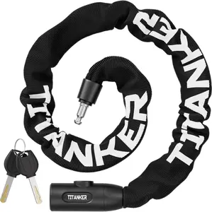 Titanker Heavy Duty 3ft Anti-Theft Bicycle Lock Chain with 2 Keys - 6mm Thick Security Steel Links, Weather-Resistant Nylon Sleeve, Easy to Lock, Portable & Durable Bike Lock Heavy Duty Waterproof Bike Chain Lock