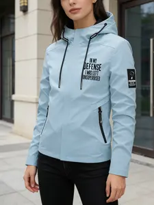 Women's Hooded Windbreaker Jacket "IN MY DEFENSE I WAS LEFT UNSUPERVISED" Print Outdoor Windproof Jacket Multi-Color Options Stand Collar Loose All-Season Warm Coat Ideal for Daily Commute Hiking Climbing Wear Soft Breathable Machine Washable