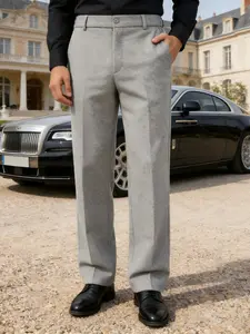 Men's Wool Suit Pants, Iron-Free Wrinkle-Resistant Loose Straight Business Casual Long Pants, Fall Winter Commute Style