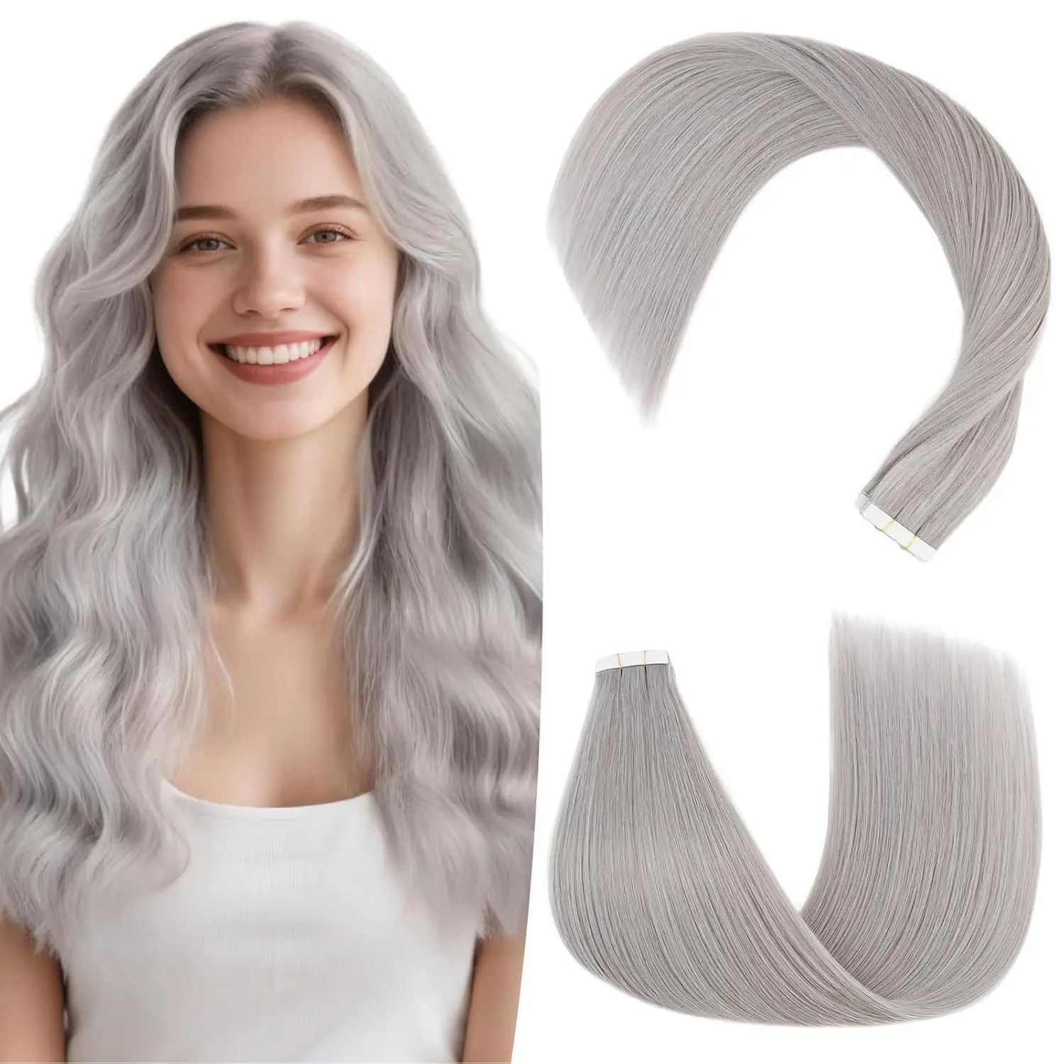 HC Hairro Tape In Human Hair Extensions For Women 16 inch 50g 20pcs #SILVER