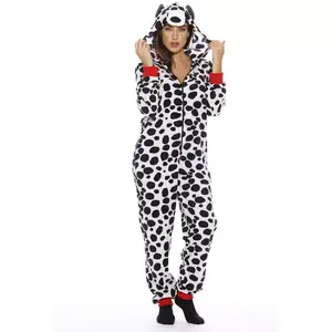 #followme Womens One Piece Dalmation Adult Bodysuit Hooded Pajamas 6422-XS