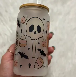 Spooky glass can Halloween iced coffee glass cute cup