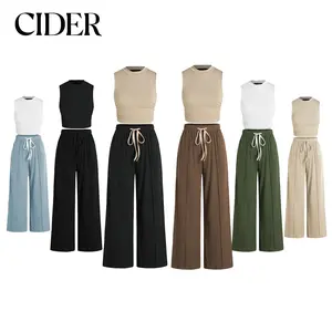 [6 colors, US size 0-26] Ruched Tank Top & Elastic Waist Knotted Trousers Set