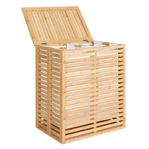 Foldable Bamboo Hamper Laundry Basket with Lid