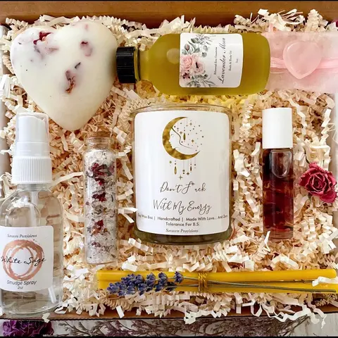 "Don’t Mess With My Energy Floral Gift Set - Organic Fragrance Body Care, Vanilla, Lavender, Flower Aromas, Avocado Soap, Home & Festive Party Supply"