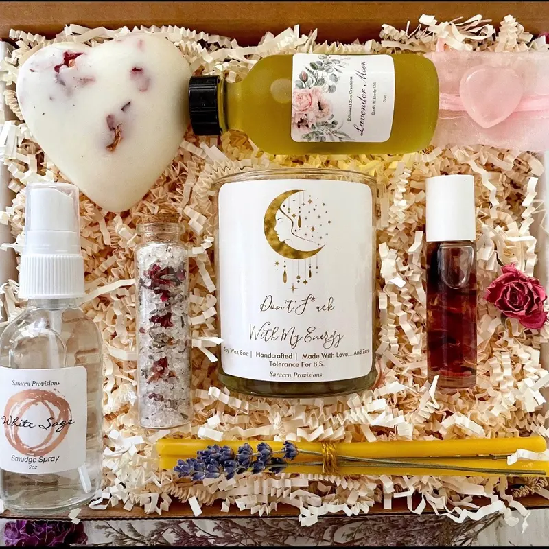 "Don’t Mess With My Energy Floral Gift Set - Organic Fragrance Body Care, Vanilla, Lavender, Flower Aromas, Avocado Soap, Home & Festive Party Supply"