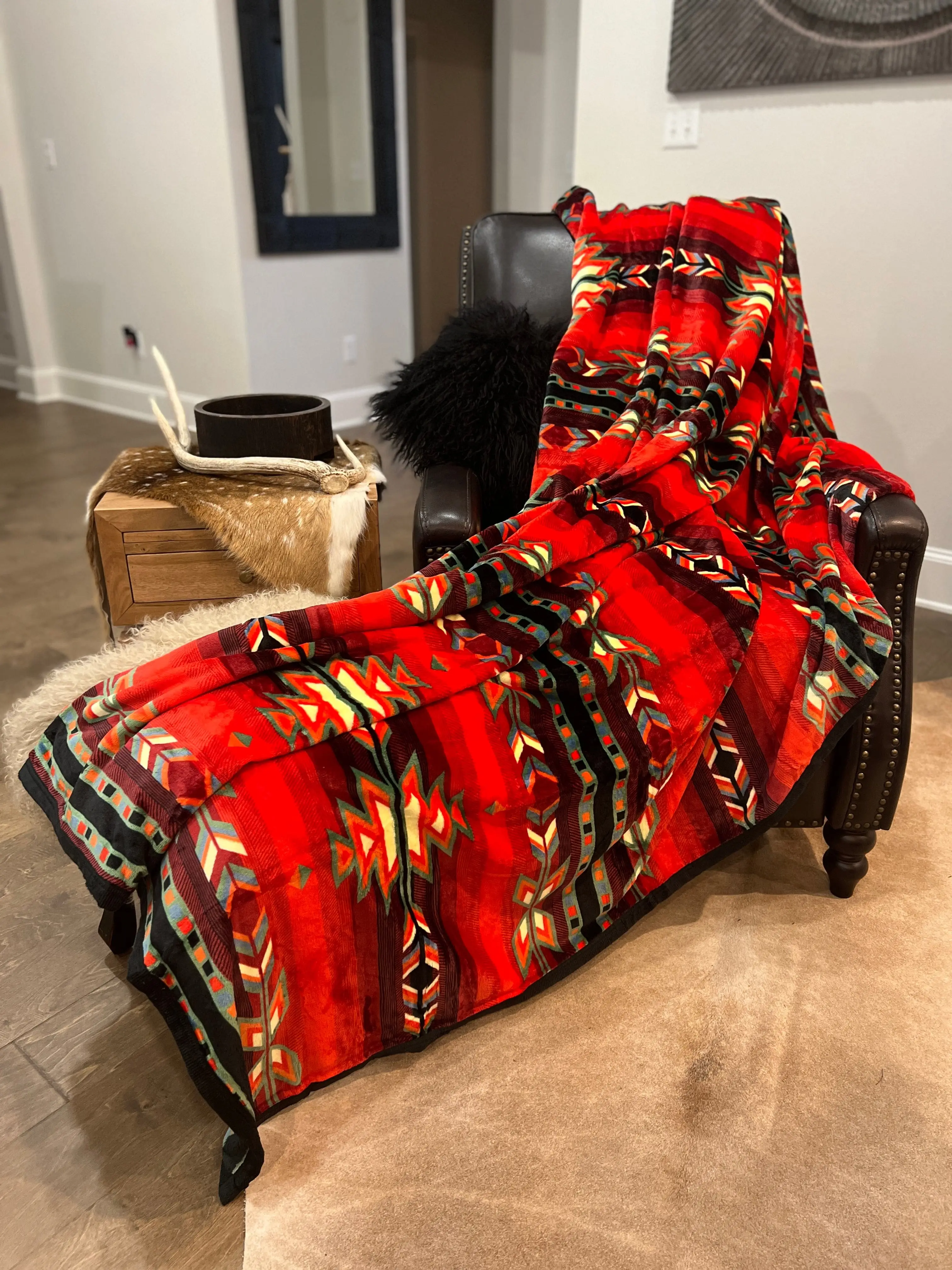Z Red Printed Oversized Blanket 82"x90"