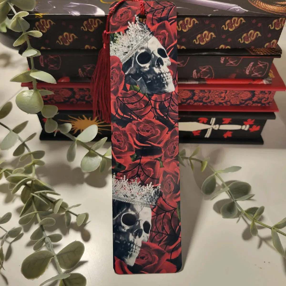 Metal bookmark Skulls and Roses - Perfect Gift for Bookworms, Sublimated Aluminum, Includes Tassel