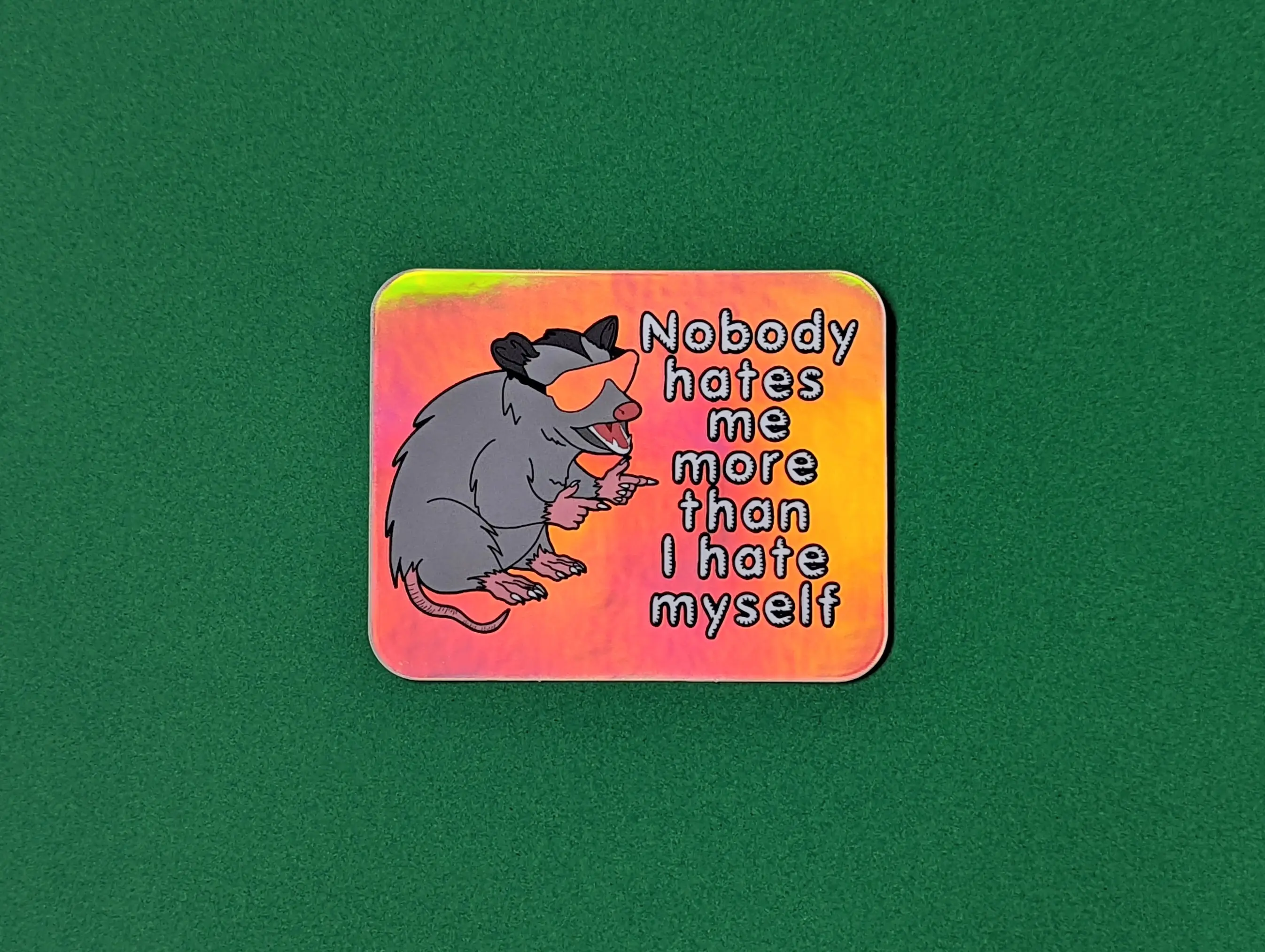 Depressed Opossum Holographic Sticker, Depression Humor Opossum Sticker, Mental Health Humor, Funny Laptop and Water Bottle Vinyl Sticker