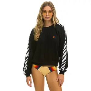 ZEBRA STRIPE RELAXED FIT CREW SWEATSHIRT - BLACK // ZEBRA