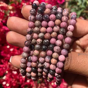 6mm Natural Rhodonite Round Crystal Bracelets Daily Birthday Engagement Wedding Anniversary