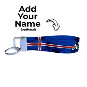 Iceland Artistic (Ryan's Version) Flag Personalized Name Nylon Key Fob - Custom Wristlet Keychain