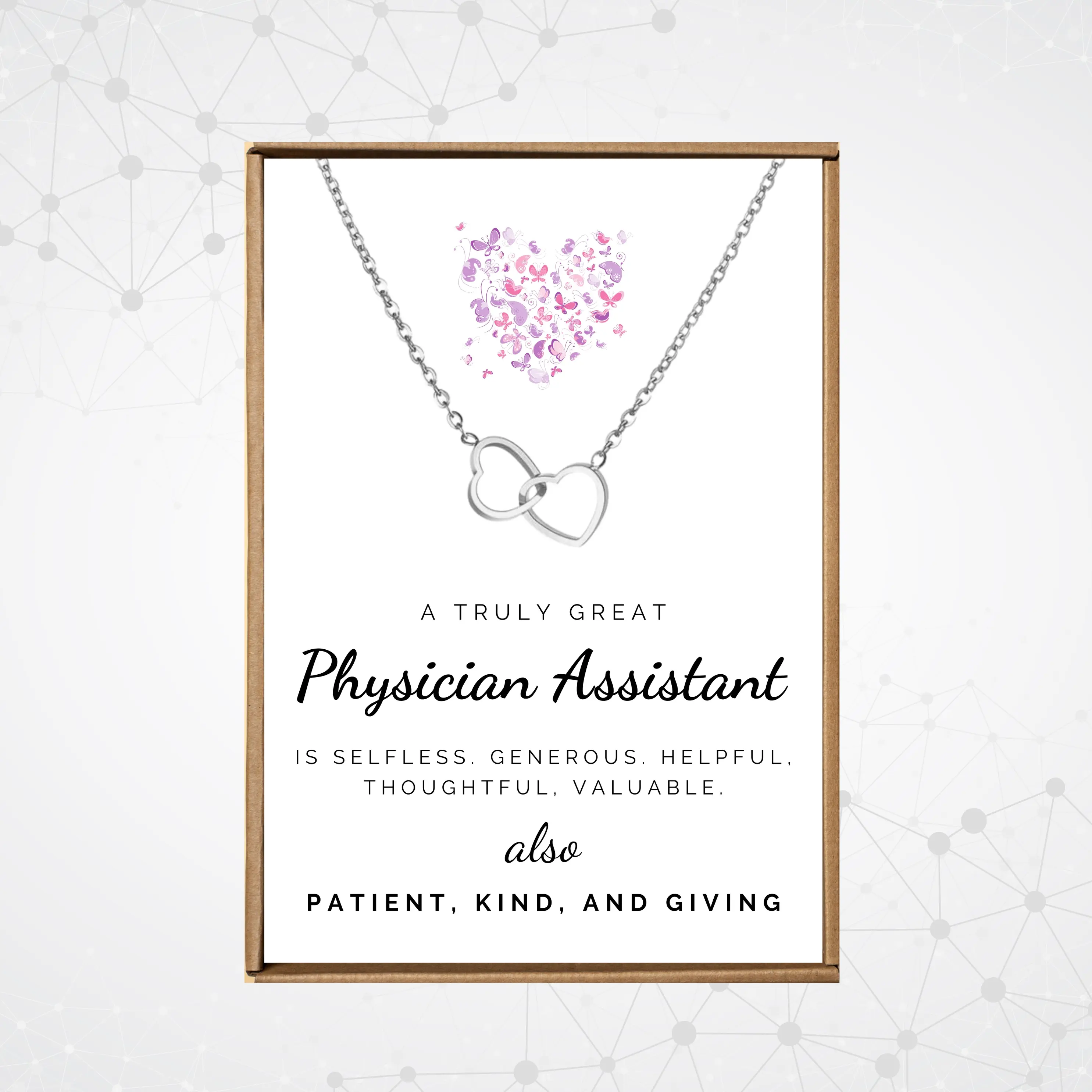 Physician assistant necklace, Medical student graduation gift, Double heart pendant
