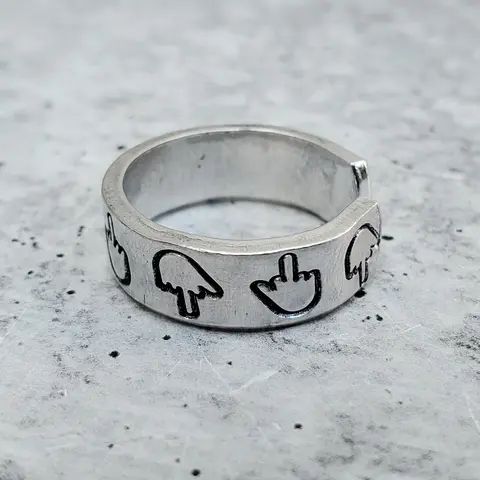 Thin Middle Finger Parade Band Ring - Handmade Costume Jewelry & Accessories