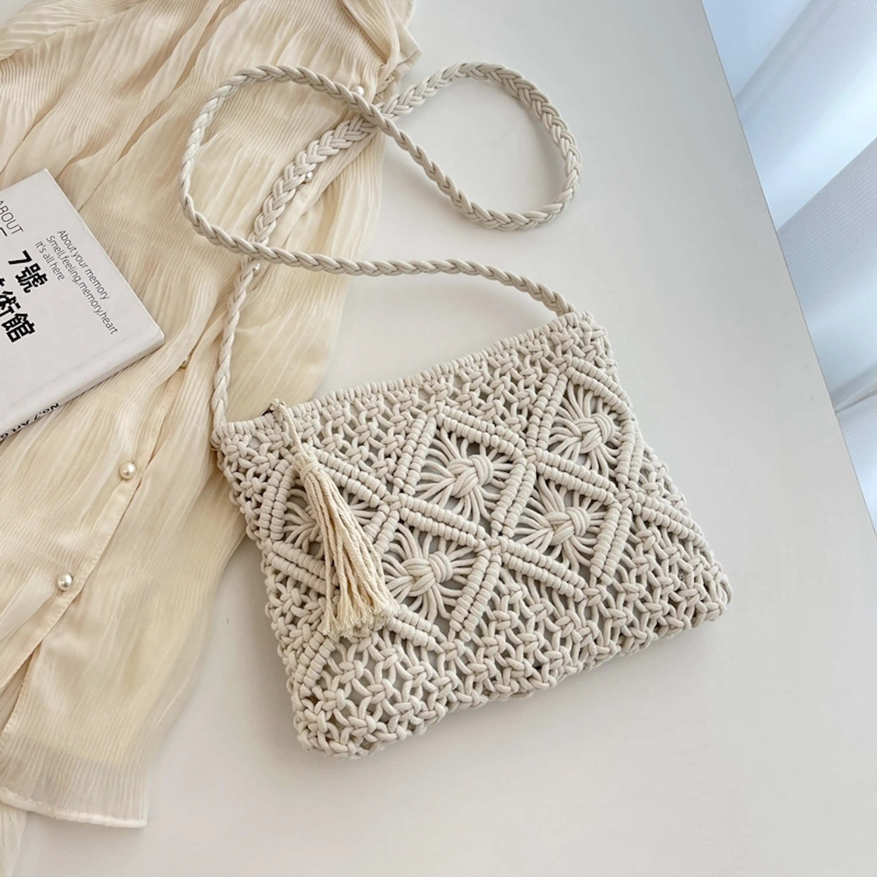 Floral Crochet Drawstring Purse Crossbody Bag, Handmade Macrame Bag, Fashion Bag, Gift for Her, Women's Macrame Bag, Macrame Crossbody Bags