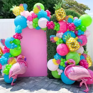 143-Piece Flamingo Balloon Garland Arch Kit - Pineapple, Hot Pink, Apple Green, Sky Blue, Light Pink Latex Balloons for Summer Tropical Hawaiian Luau, Safari, and Kids' Birthday Party