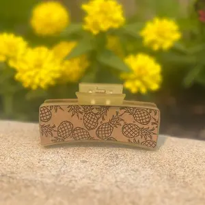 Wood Layered Plastic Hair Claw Clip - Pineapple Design
